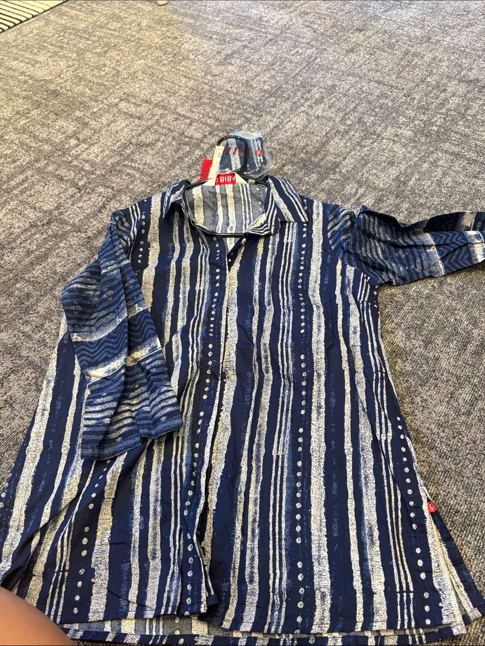 Biba Navy and White Striped Casual Button-Down Shirt